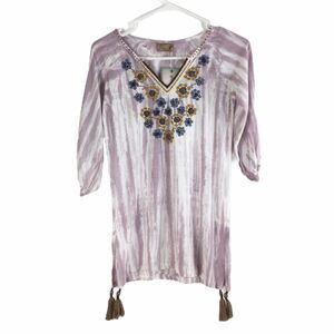 New Skemo Kids Secret Garden Mimi Dress Floral Print Tassel Hem Purple Sz M